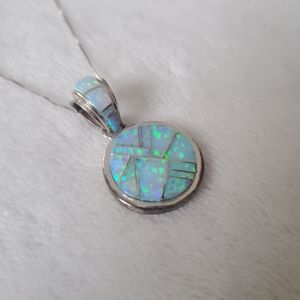 Calvin Begay Native American Navajo Blue Opal Sterling Silver Inlaid Necklace